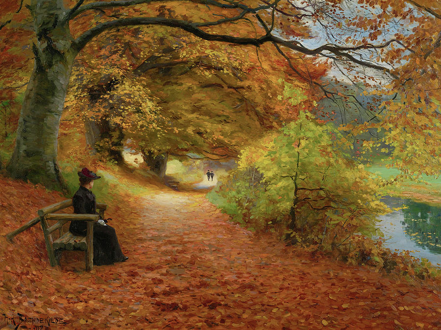 Wooded Path in Autumn by Hans Andersen Brendekilde 1902 Painting by Hans Andersen Brendekilde