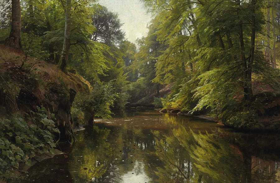 Wooded River Landscape Painting by Peder Monsted