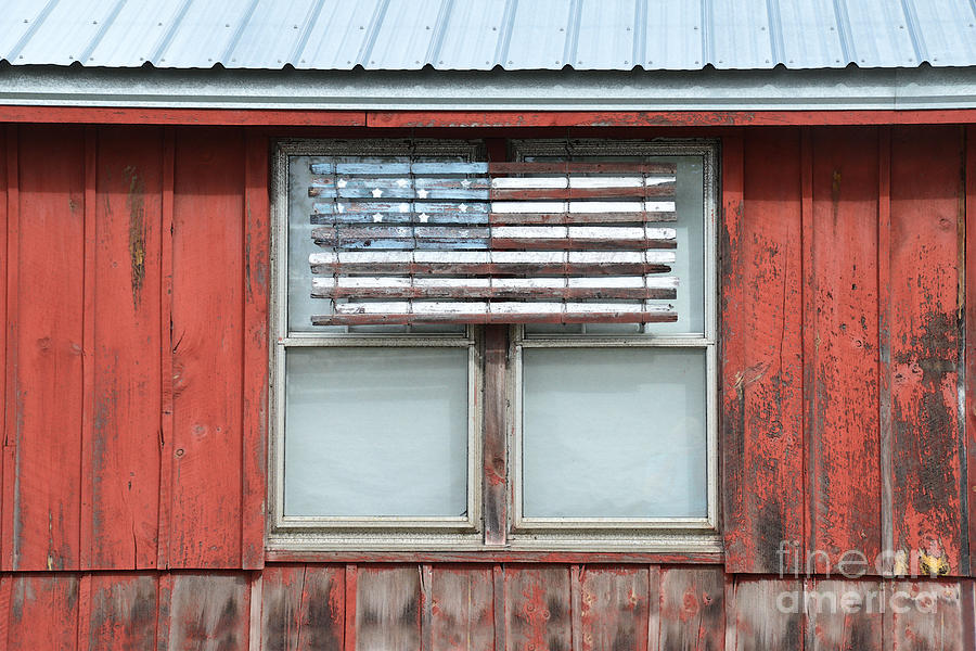 Wooden American Flag on Red Barn Photograph by Catherine Sherman