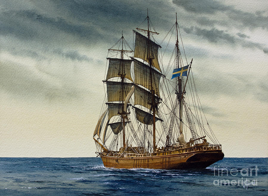 Wooden Barque Under Sail Painting by James Williamson