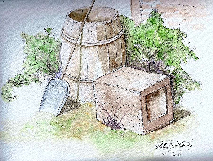 Wooden barrel and crate by Robert Monk Wooden barrel and crate by Robert Monk