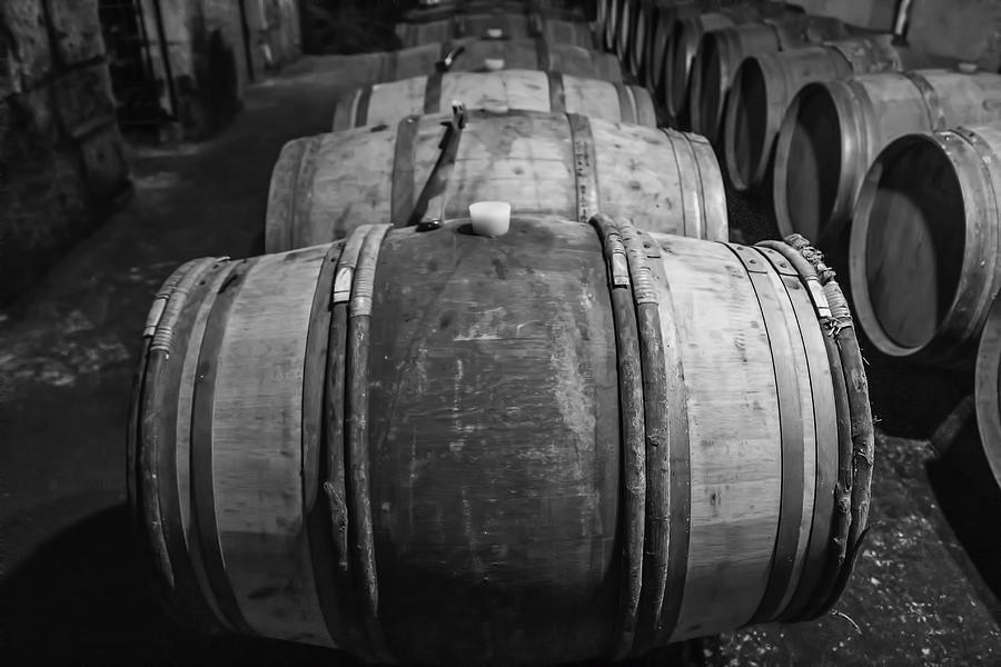 Wooden Barrels in a Wine Cellar Photograph by Georgia Clare