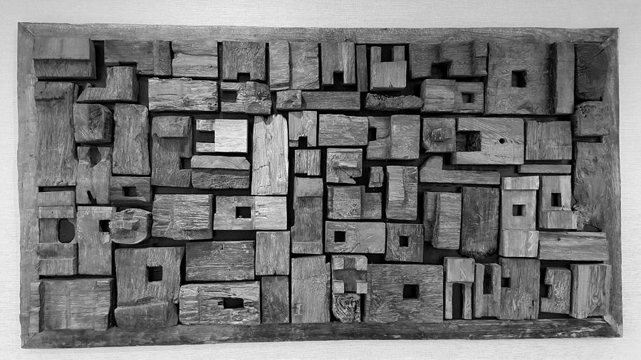 Wooden Blocks Framed B W Photograph by Rob Hans