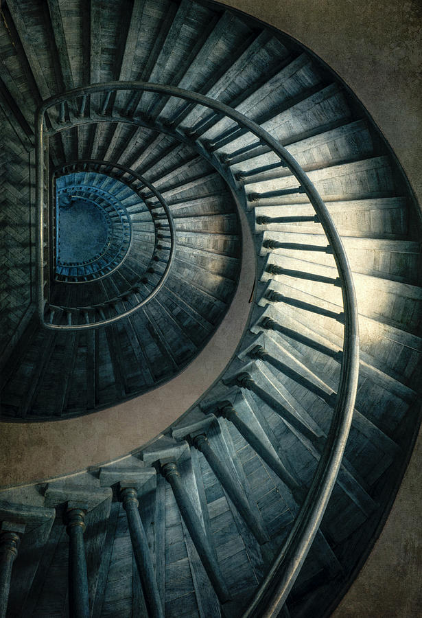 Wooden blue spiral staircase Photograph by Jaroslaw Blaminsky