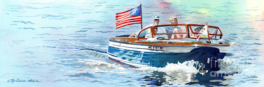 Wooden Boat Blues Painting by LeAnne Sowa