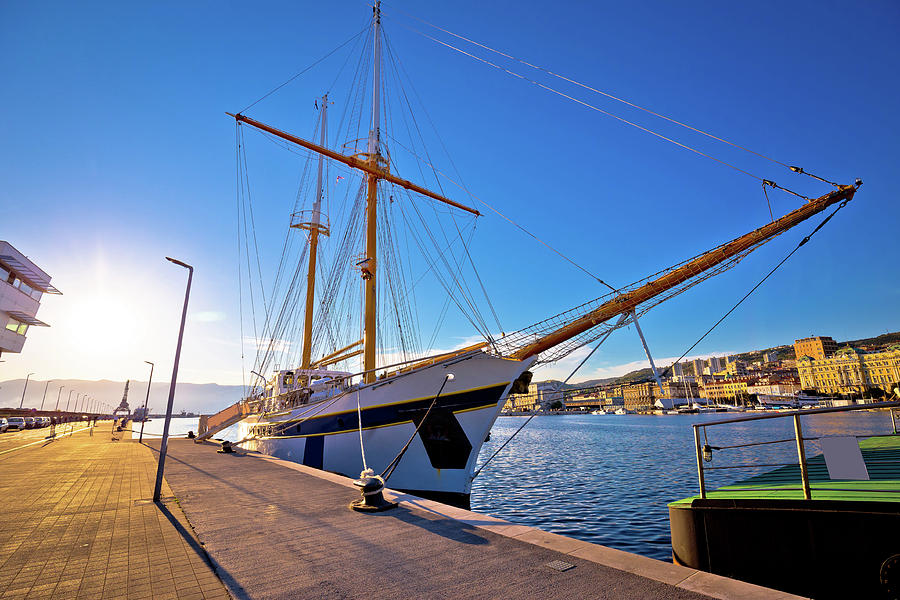Wooden boat in Rijeka waterfront harbour Photograph by Brch Photography
