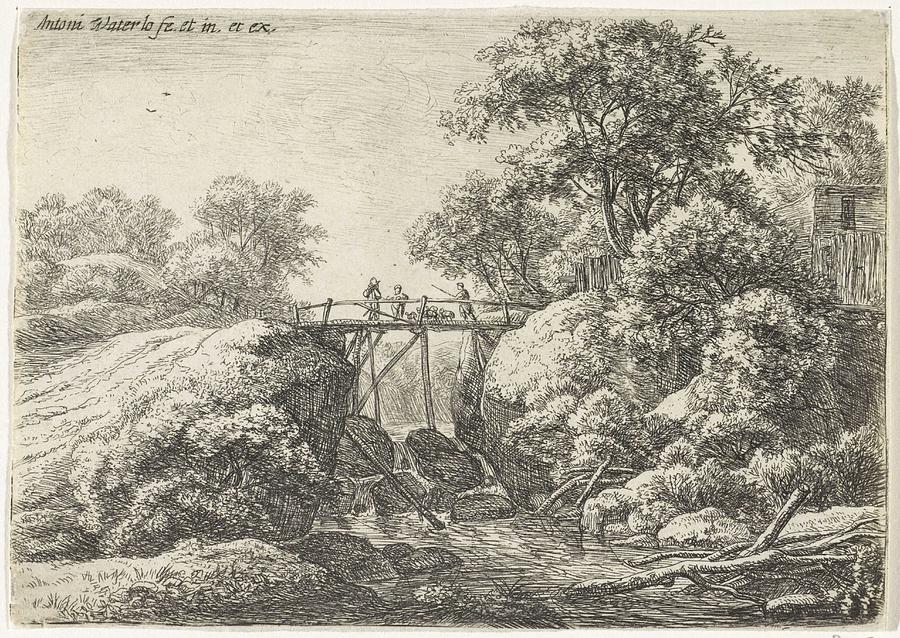Wooden Bridge Over A Brook, Anthonie Waterloo, 1630 - 1717 Painting