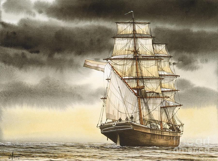 Wooden Brig Under Sail Painting by James Williamson