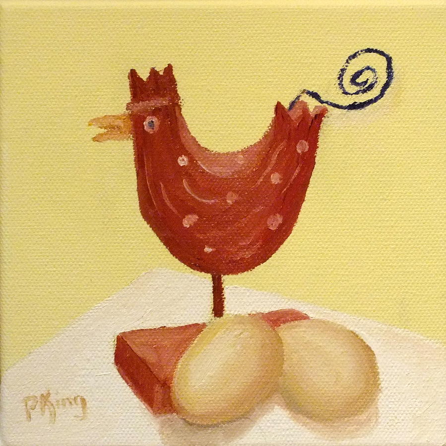 Wooden Chicken And 2 Brown Eggs Painting
