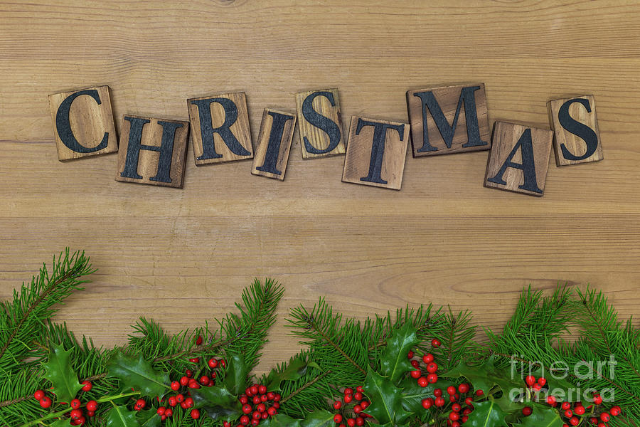 Wooden Christmas With Garland Photograph