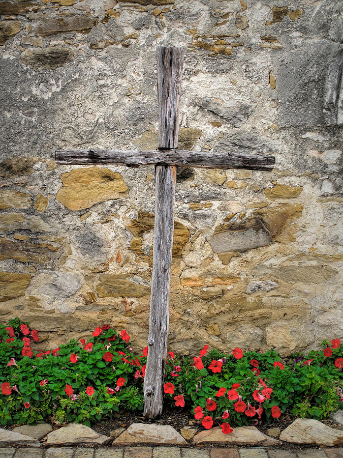 Wooden Cross at Espada Mission  Photograph by David and Carol Kelly
