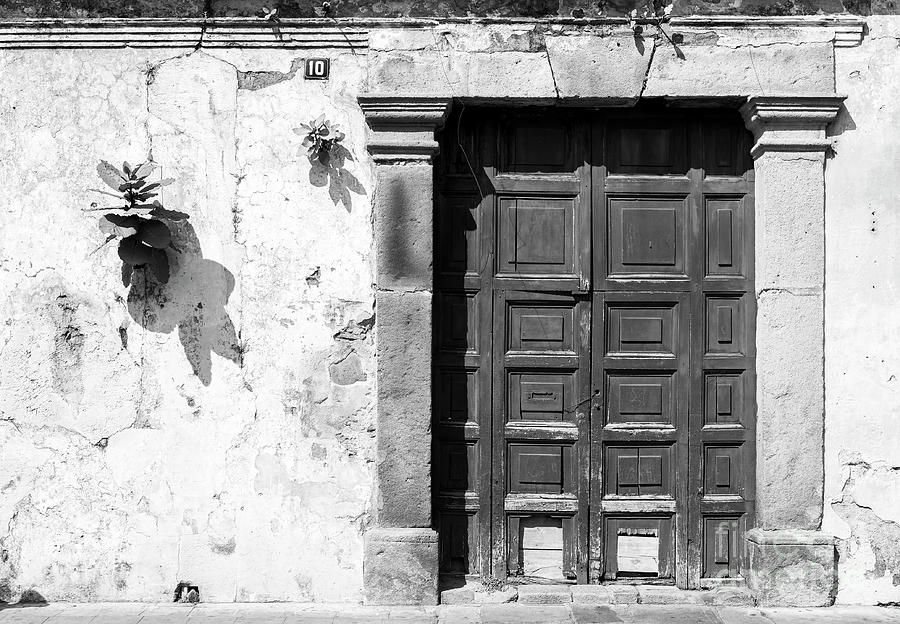 Wooden Door Antigua Guatemala Black And White Photograph