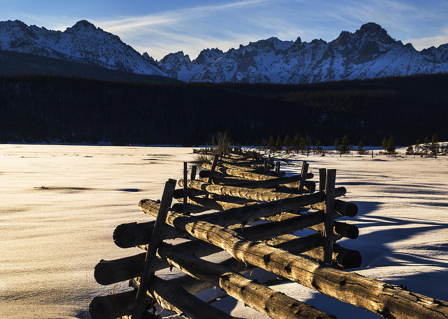 Wooden Fence and Sawtooth Mountain Range Photograph by Vishwanath Bhat