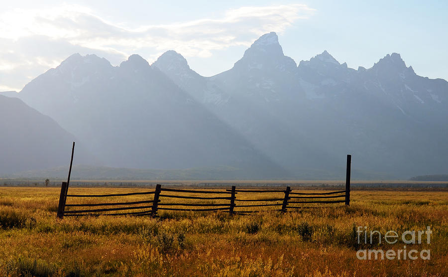Wooden Fence in Meadow Beneath Grand Teton Mountain Range Outdoor Western Scenic Wyoming Photograph by Shawn OBrien