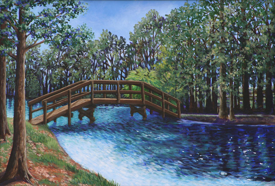 Nature Painting - Wooden Foot Bridge at the Park by Penny Birch-Williams