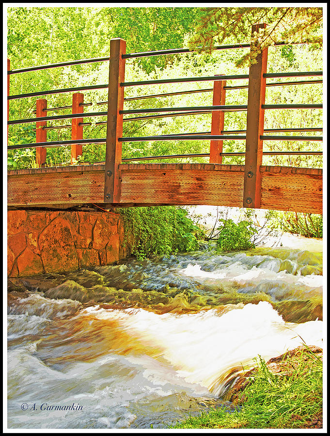 Summer Photograph - Wooden Foot Bridge Over a Rushing Stream by A Macarthur Gurmankin