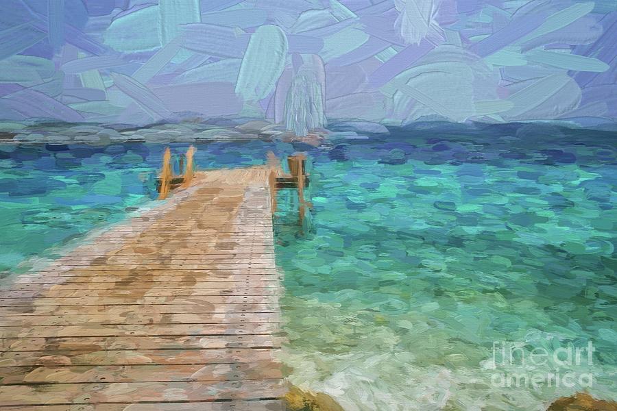 Summer Digital Art - Wooden jetty and boat by Patricia Hofmeester