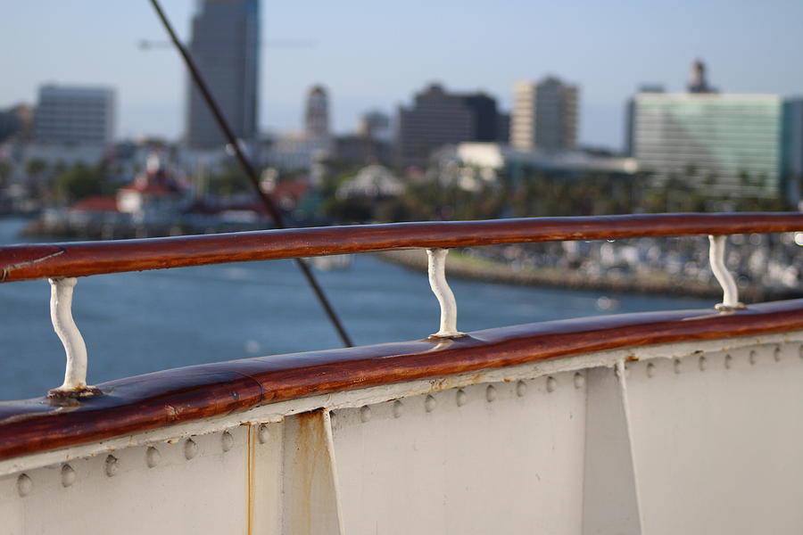 Wooden Rail of the Queen Mary Photograph by Colleen Cornelius