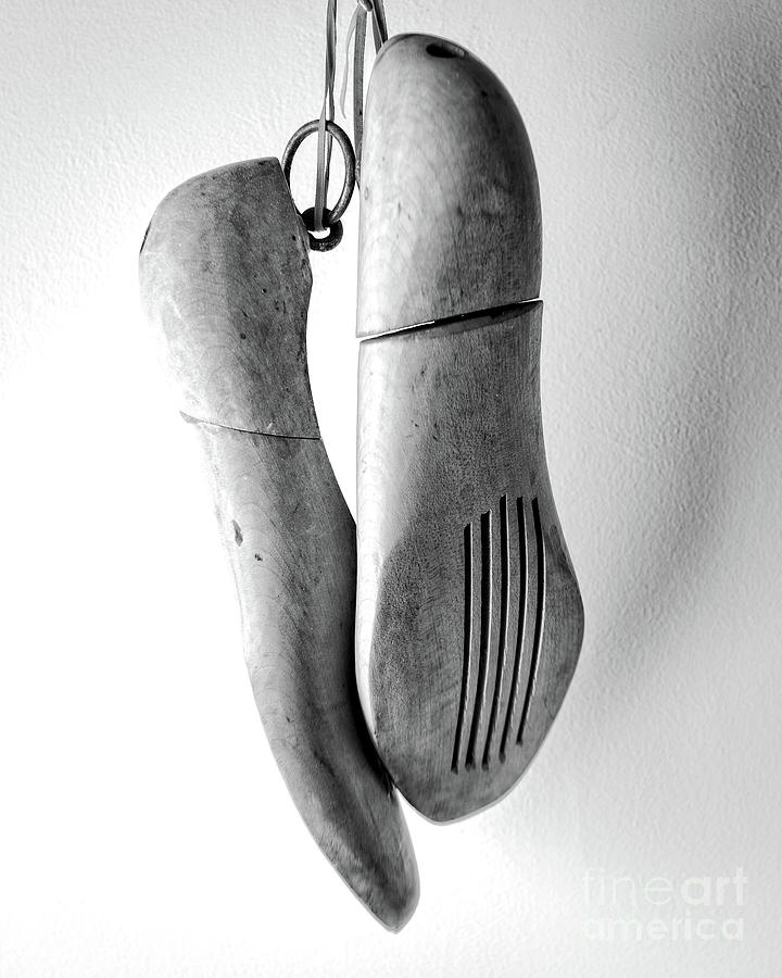 Wooden Shoe Forms Black and White Photograph by Edward Fielding