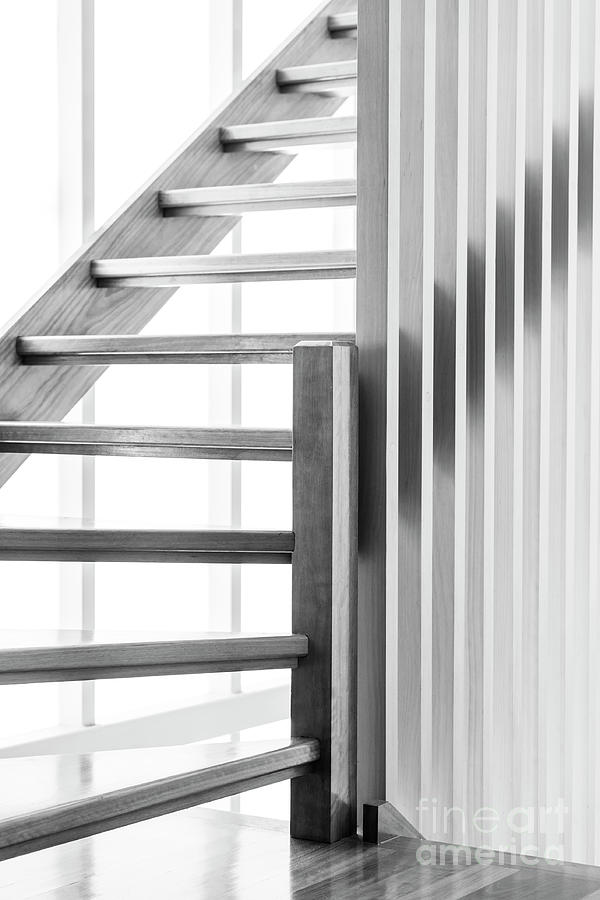 Wooden Staircase Black And White Photograph
