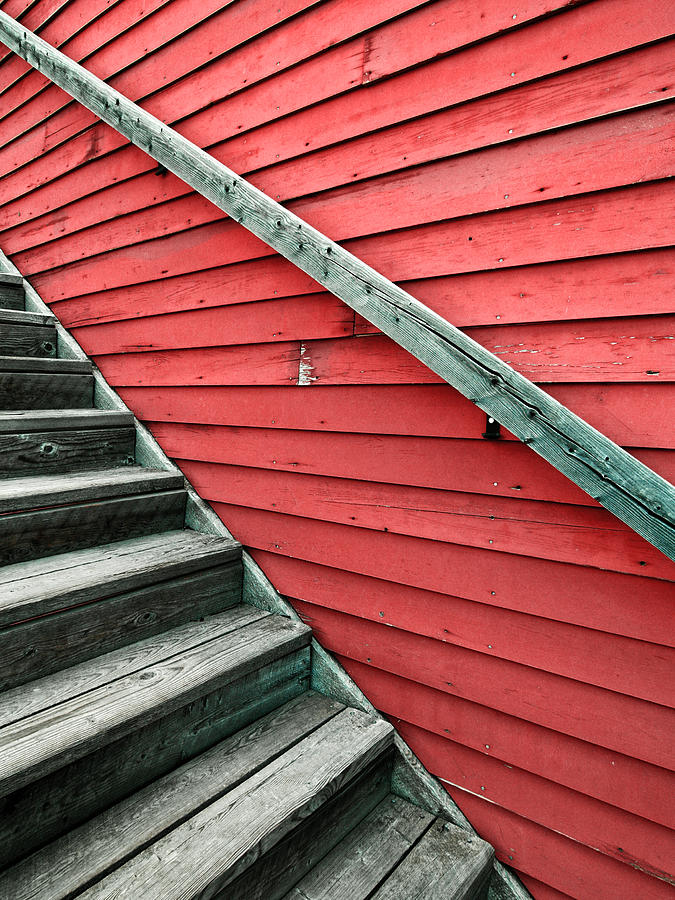 Abstract Photograph - Wooden Steps Against Colourful Siding by Emilio Lovisa
