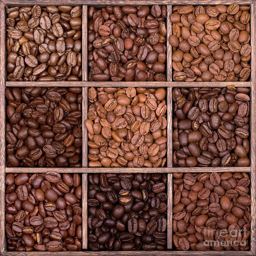 Coffee Photograph - Wooden storage box filled with coffee beans by Jane Rix