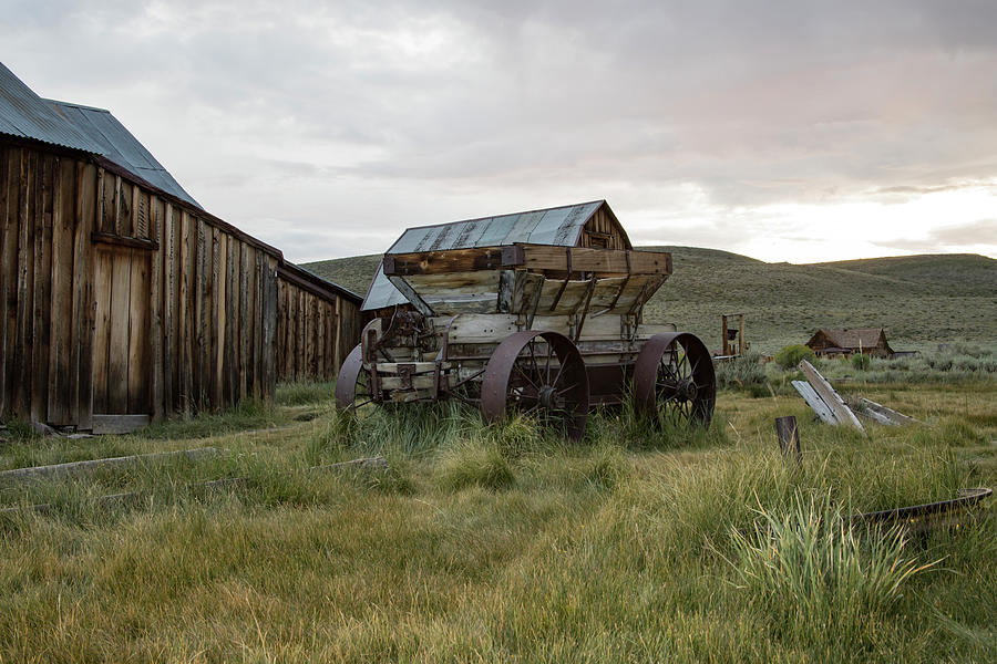 Wooden wagon in field, Bodie, California Photograph by Karen Foley