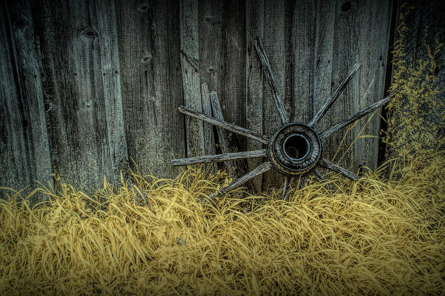 Wooden Wagon Wheel Spokes in Infrared Photograph by Randall Nyhof