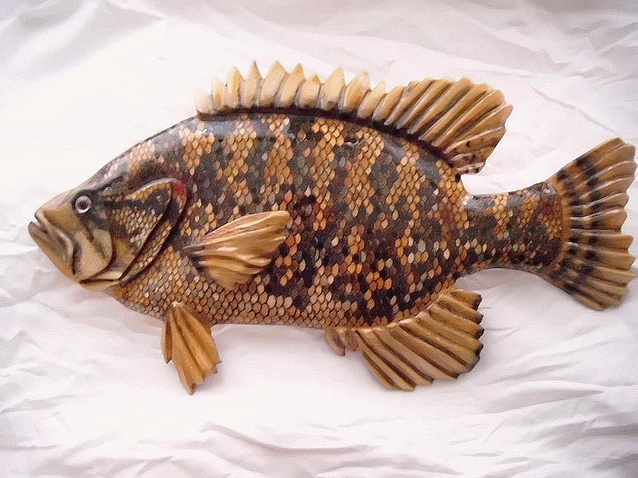 Bass Mixed Media - Wooden Warmouth Bass number one by Lisa Ruggiero