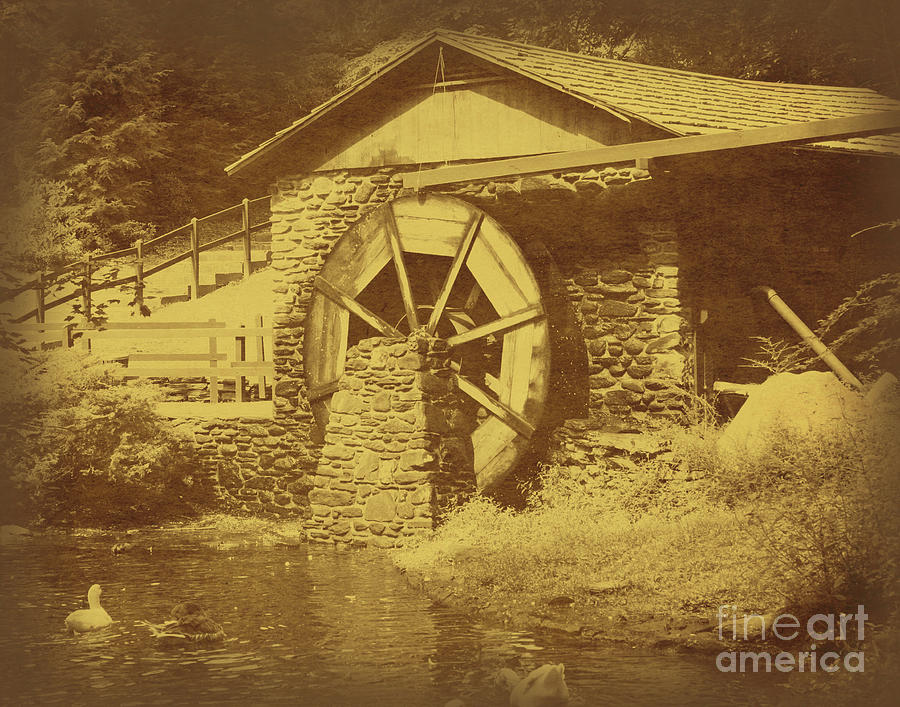 Wooden Water Wheel In Vintage Photograph by Smilin Eyes Treasures