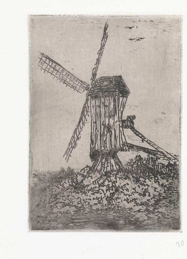 Wooden Windmill In A Landscape, Arnoud Schaepkens, 1855 - 1904 Painting