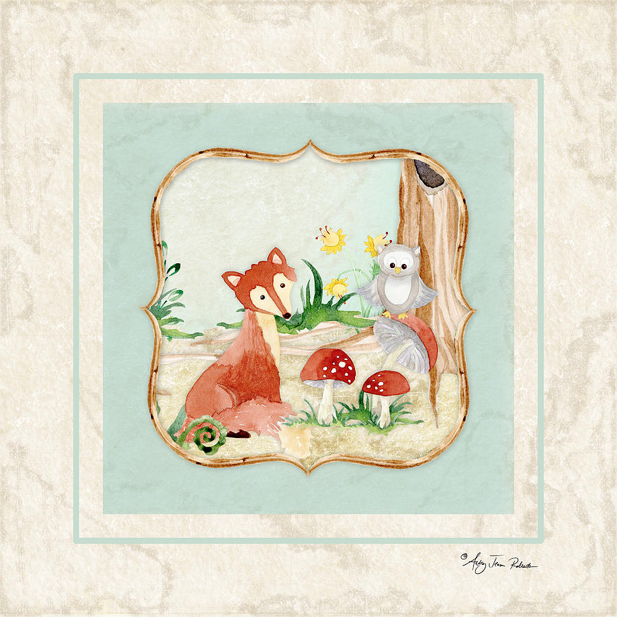 Woodland Fairy Tale - Fox Owl Mushroom Forest Painting by Audrey Jeanne Roberts