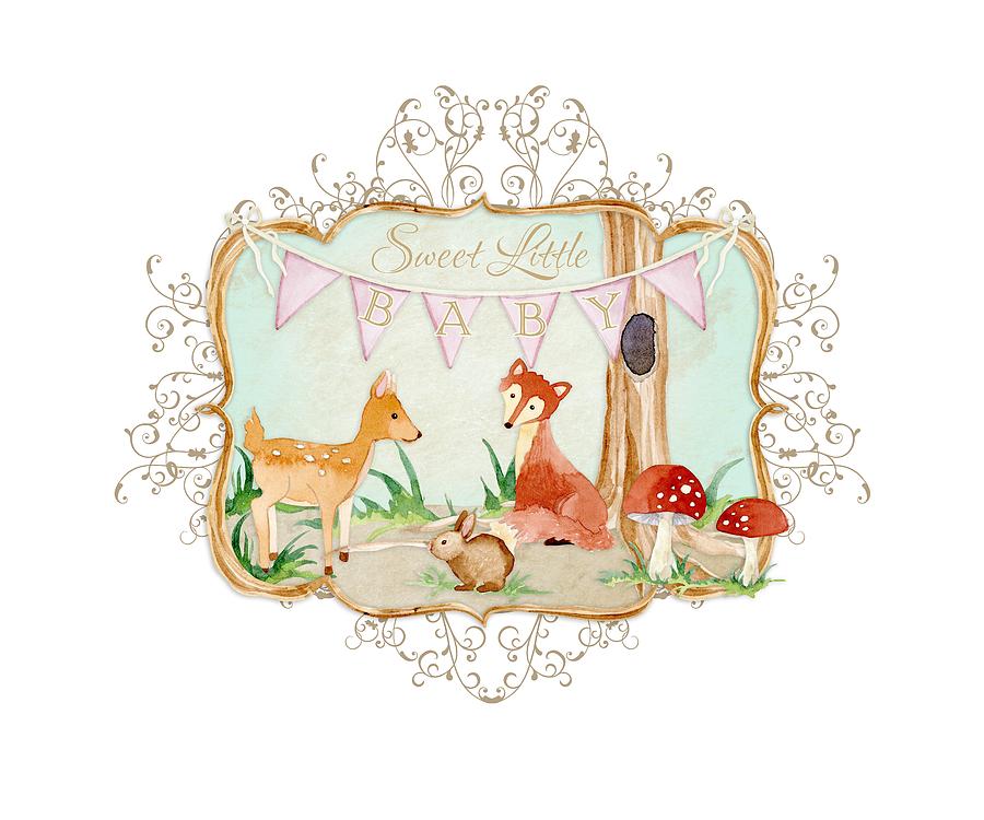 Woodland Fairytale - Banner Sweet Little Baby Painting by Audrey Jeanne Roberts