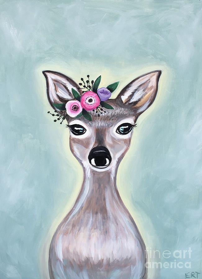Woodland Floral Deer Painting by Elizabeth Robinette Tyndall