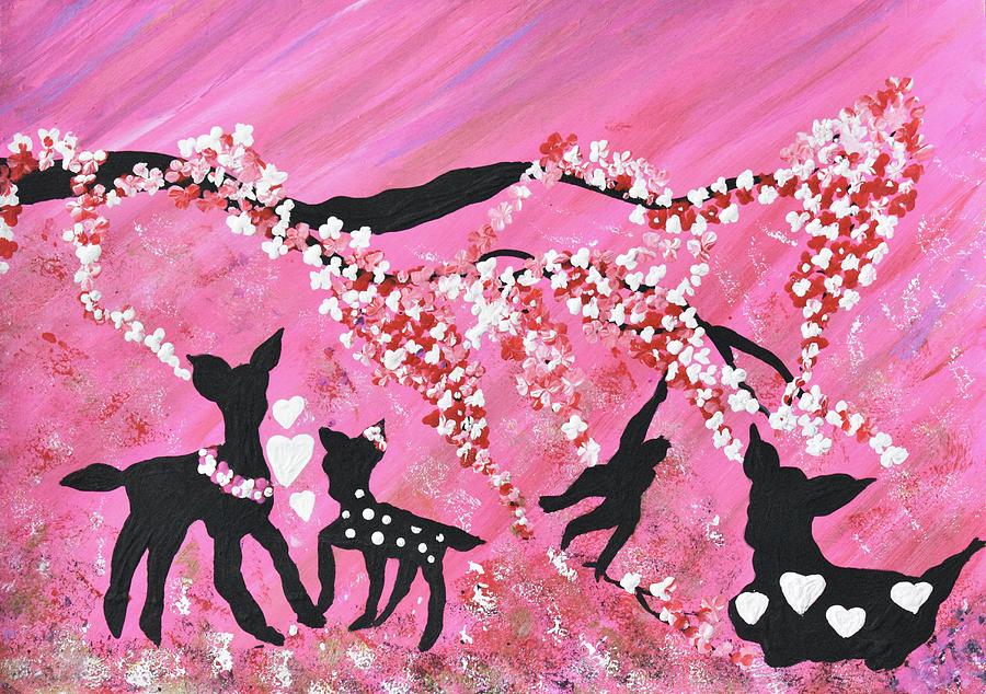 Woodland Nursery Art Baby Animals Painting Baby Deer Art Pink Nursery Art Woodlands Nursery Decor Painting by Geanna Georgescu