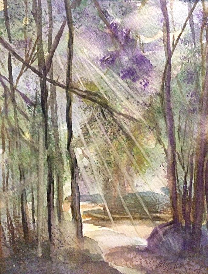 Woodland Path Lighting the Way Painting by Ellen Levinson