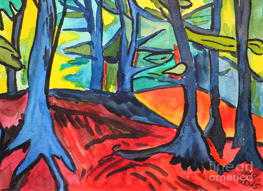 Woodland Scene Painting by Jutta Maria Pusl