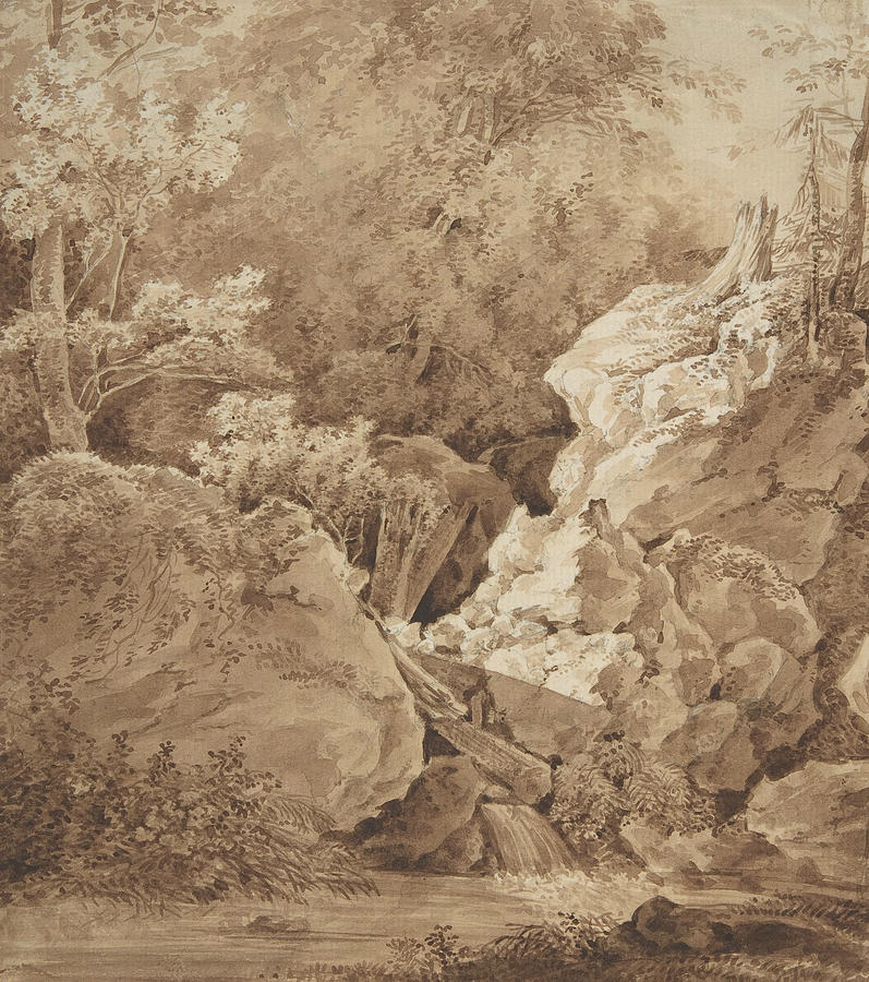 Woodland Scene with Mountain Stream Drawing by Johann Georg von Dillis