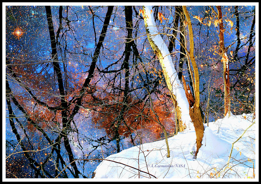 Woodland Stream with New Snow, Midnight Sky Reflections Photograph by A Macarthur Gurmankin