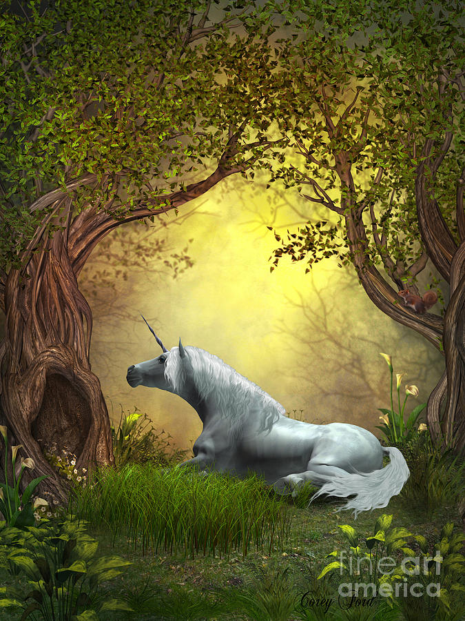 Woodland Unicorn Painting by Corey Ford