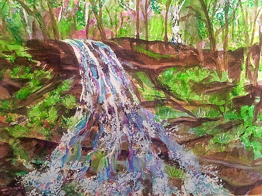 Waterfall Painting - Woodland Waterfall Catskills by Ellen Levinson