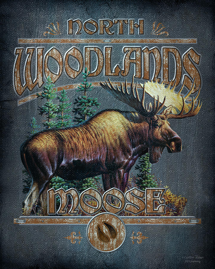 Moose Painting - Woodlands Moose Sign by JQ Licensing