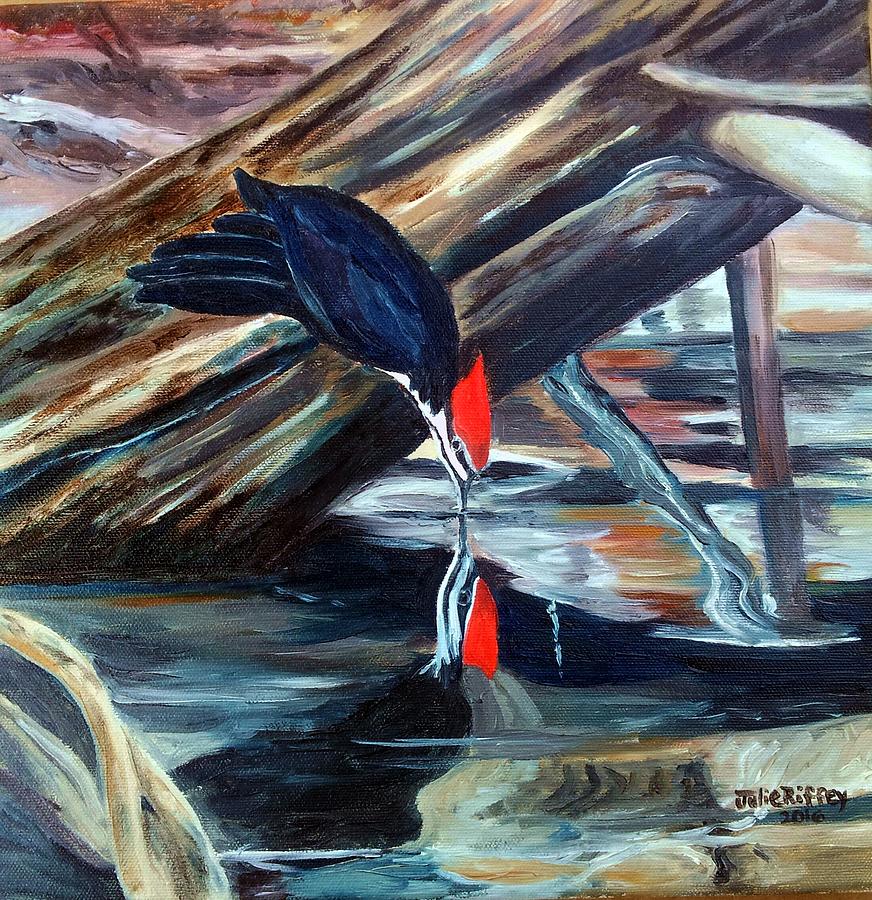 Woodpecker Sipping Water Painting by Julie Brugh Riffey