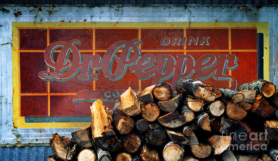 Rural Scene Photograph - Woodpile With Taste - dr pepper rustic antique red country southwest by Jon Holiday