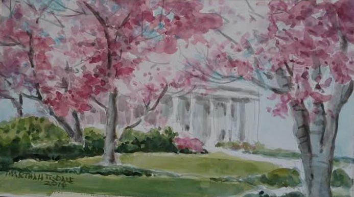 Woodruff House and Japanese Magnolias Painting by Martha Tisdale