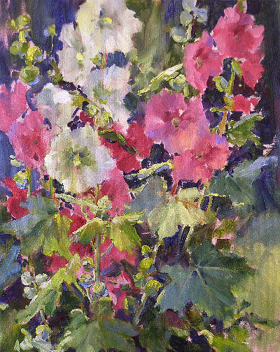 Floral Painting - Woodstock Hollyhocks by Andrew Orr Floral Painting - Woodstock Hollyhocks by Andrew Orr