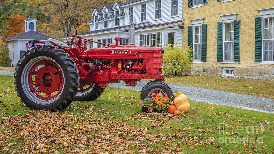 Fall Photograph - Woodstock Vermont Red Tractor by Edward Fielding