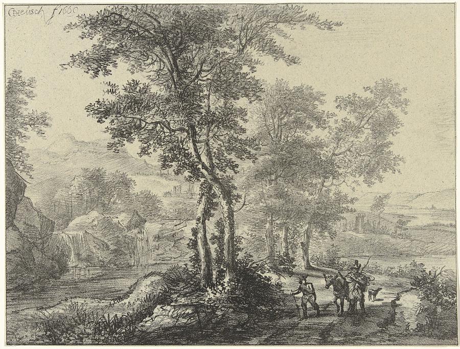 Woody Landscape With Travelers, Christiaan Josi, After Willem De Heusch, 1821 Painting