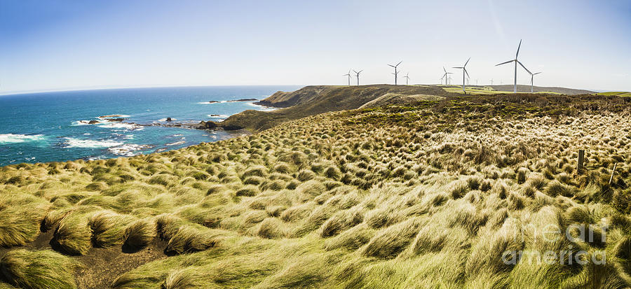 Landscape Photograph - Woolnorth wind farm and ocean landscape tasmania by Jorgo Photography