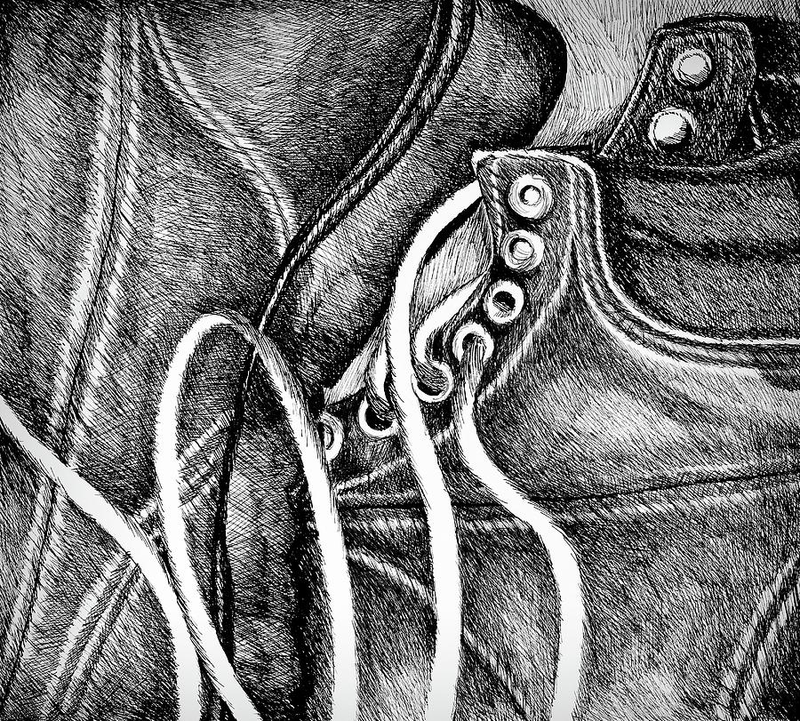 Work Boots In Ink Drawing by Carol Montoya